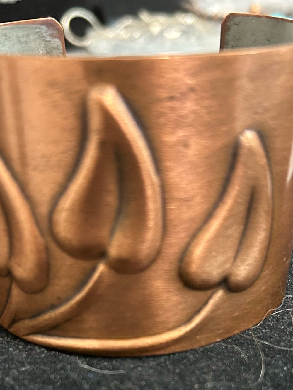 Vintage Fransico Rebajes Embossed Copper Cuff Bracelet - Floral Motif